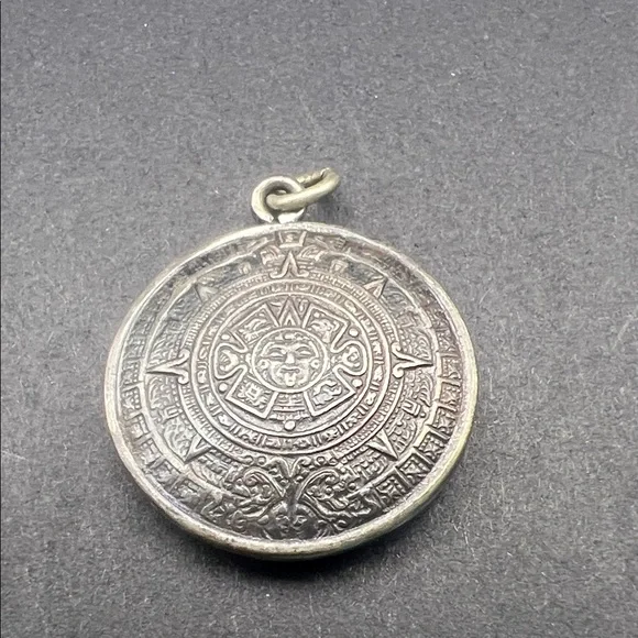Silver Aztec Calendar Pendant - Picture 2 of 3